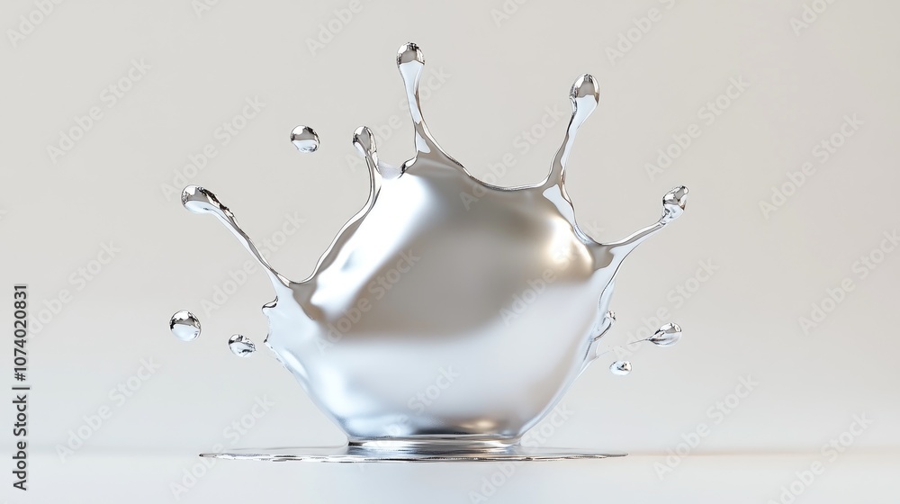 Poster liquid silver metallic paint splatter gradient metallic round blob 3d render object on white isolate