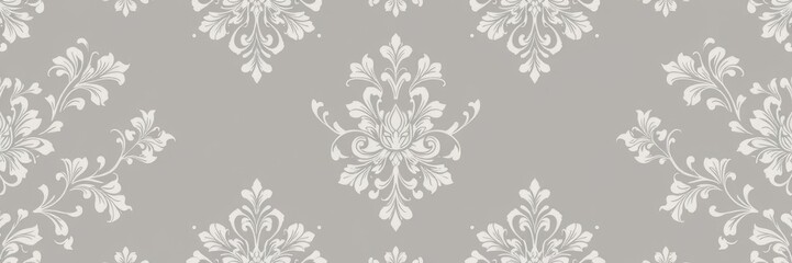 Fototapeta premium Gray floral seamless wallpaper with elegant and intricate design, perfect for interior decor and textile printing, design, gray