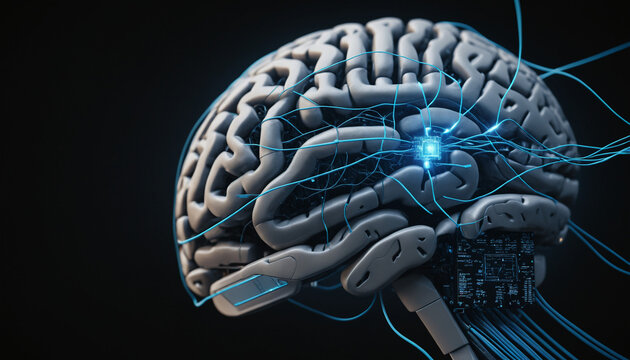 Cerebro con chip digital con l&iacute;neas de conexi&oacute;n, Inteligencia artificial