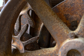 close up of rusty large gears