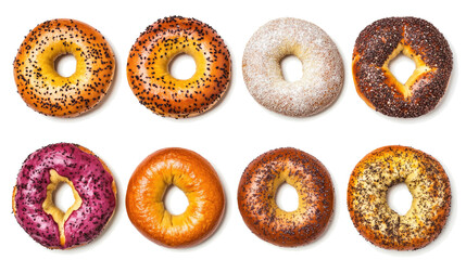 Colorful Assorted Donuts on a Clear Background Generative AI
