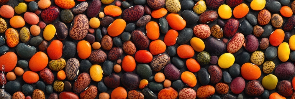 Poster a colorful assortment of beans, lentils, and seeds is arranged to create a striking abstract pattern