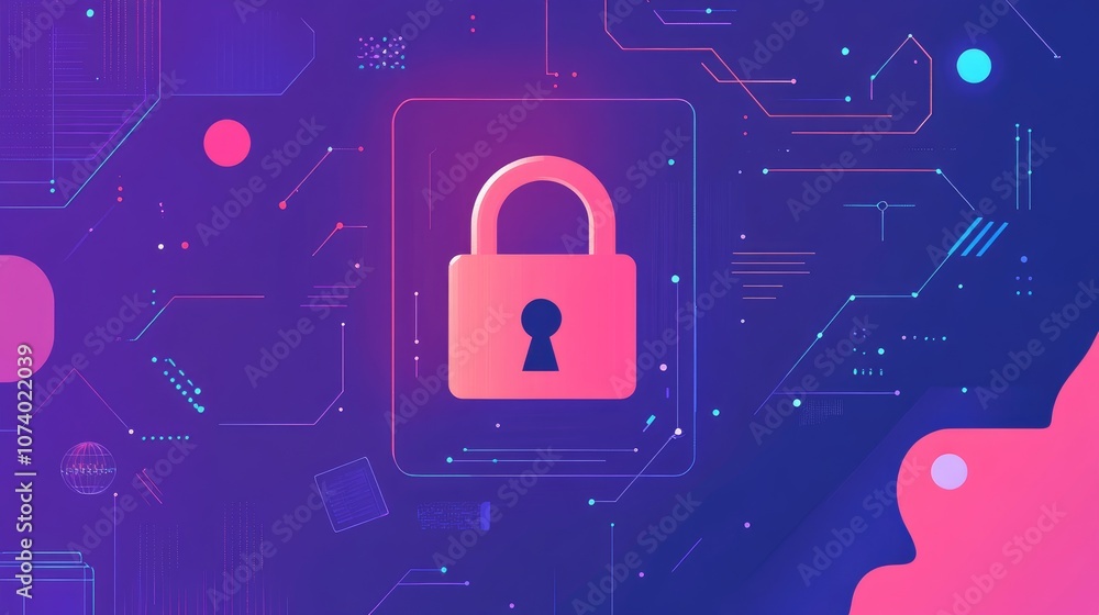 Poster cybersecurity lock against futuristic high tech background concept of data protection it security ne