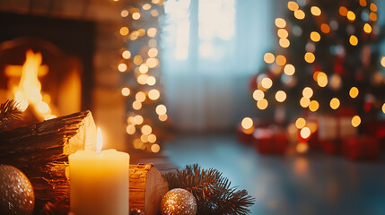 Warm cozy fireplace with real wood burning in it. Cozy winter concept. Christmas and travel background with space for your text Carpatian