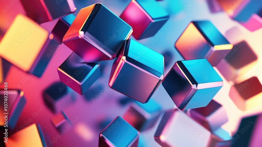 Aufkleber abstract 3d render geometric technology background featuring hexagons and metallic cubes futuristic 