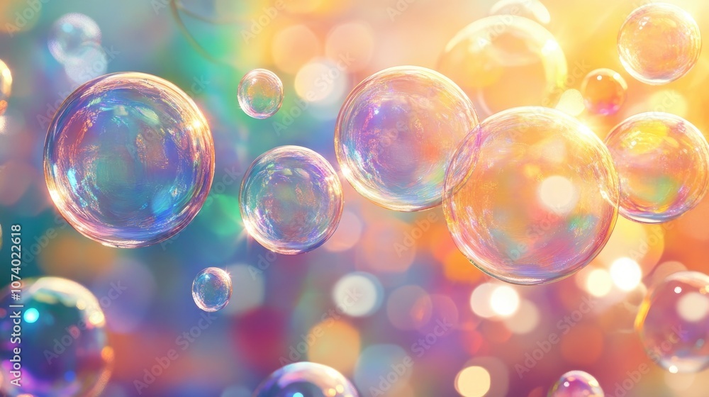 Aufkleber a vibrant array of soap bubbles illuminated by warm sunlight set against a colorful background