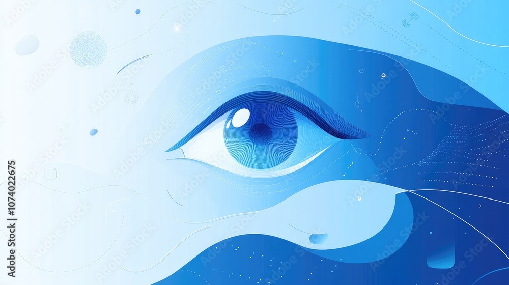 Poster abstract blue background with digital technology and ai computer science concept blue abstract eye v
