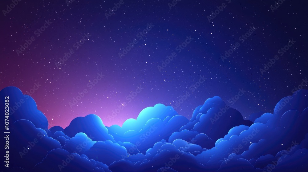 Poster futuristic dark blue clouds in azure sky for background with infinity feeling vastness of space with