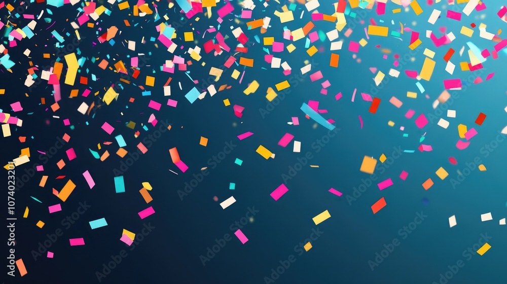 Poster Multicolor Confetti Shower With Various Colored Confetti Falling Against Dark Sky Backdrop Festive Background Image Ai Generated