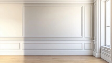 Classic White Mdf Cornice Chair Rail And Baseboard Trim Interior With Oak Hardwood Floors And Crown Molding Detail