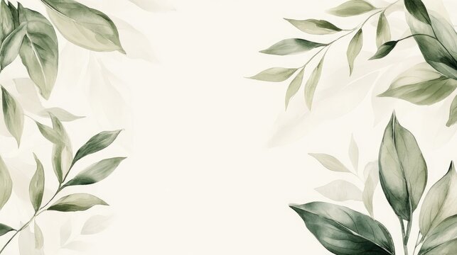 Green Fresh Ecoline Plant Wallpaper With Watercolor Texture Hand Painted Botanical Flowers And Leaves On White Background Pastel Colors