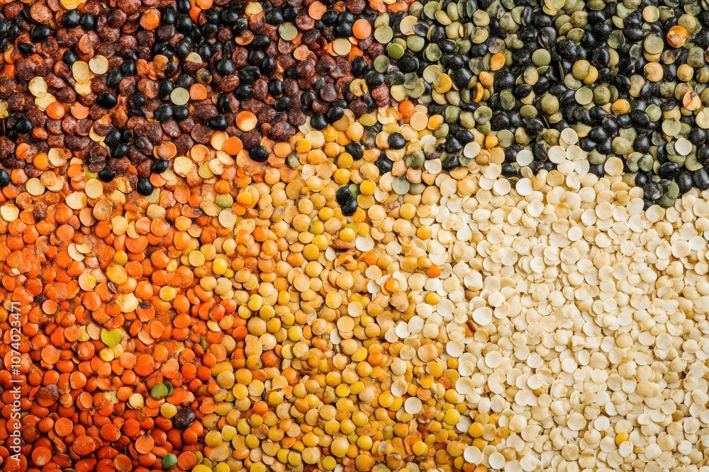 Aufkleber colorful beans, lentils, and seeds are artfully arranged in an abstract pattern, creating a striking