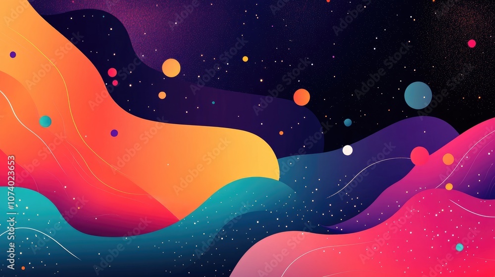 Poster abstract background with colorful illuminated illustration and sparkly light effects for decoration 