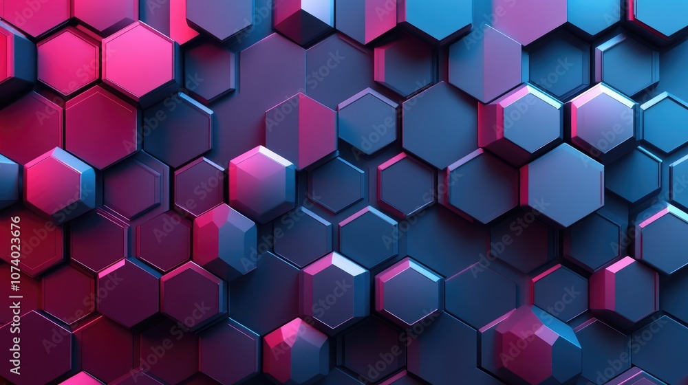 Poster abstract 3d render geometric technology background featuring hexagons and metallic cubes futuristic 