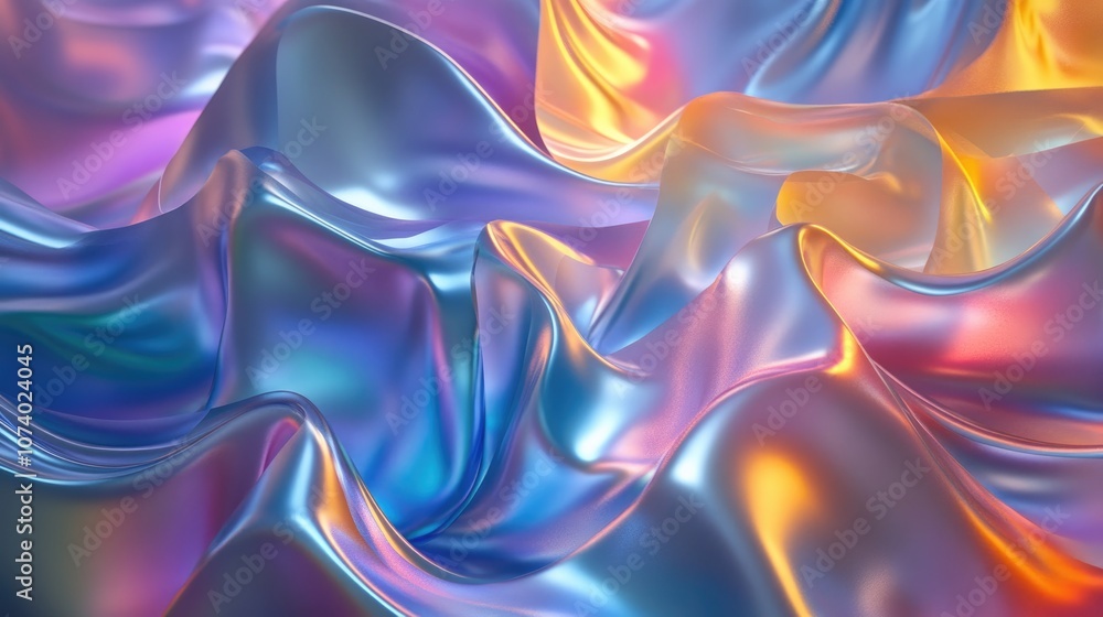 Poster iridescent holographic rainbow wave texture unreal dimensional background digital abstract design 3d