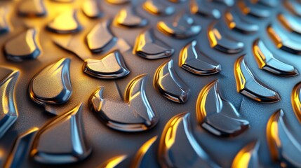 Obraz premium Gold and silver metallic surface with diamond plate texture, 3D chrome elements reflecting light, high-contrast sheen, smooth and polished finish
