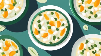 White Beans Pattern Top View Of Plate With Yellow Peppers White Beans And Green Salsa Featuring Ingredients Of Two Typical Dishes