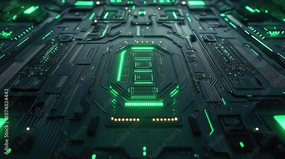 Aufkleber futuristic digital technology background with green light cyberpunk texture and circuit board concep
