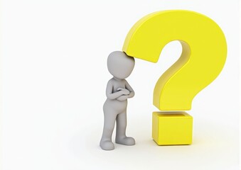 gray man 3d model thoughtful next to him question mark