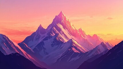Majestic Mountain Range At Sunrise With Vibrant Colors Orange And Pink Hues In The Sky Illuminating The Rugged Peaks And Valleys