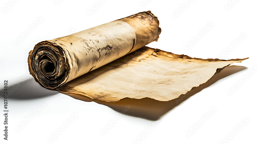 Aufkleber an old paper horizontal banner, featuring a parchment scroll isolated on a white background with a s