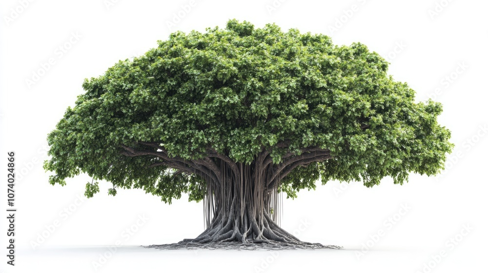 Poster isolated front view of a banyan tree on a white background