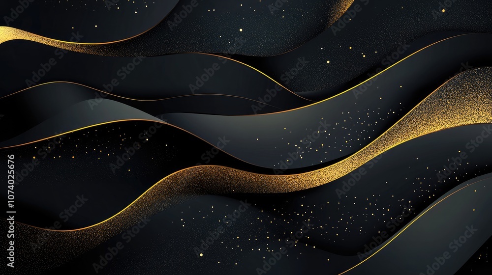 Poster dark gold and black abstract background vector with 3d shapes lighting effects and gradient design f