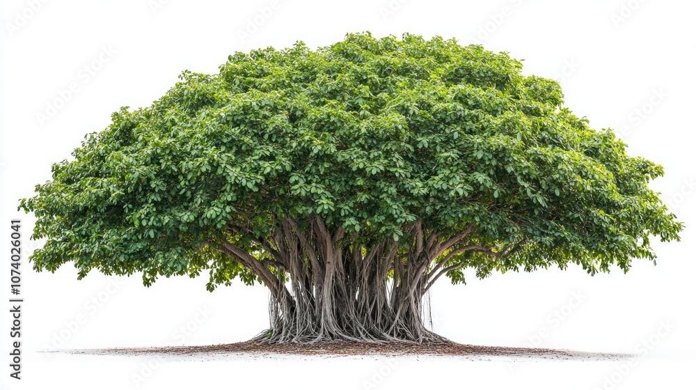 Poster isolated front view of a banyan tree on a white background