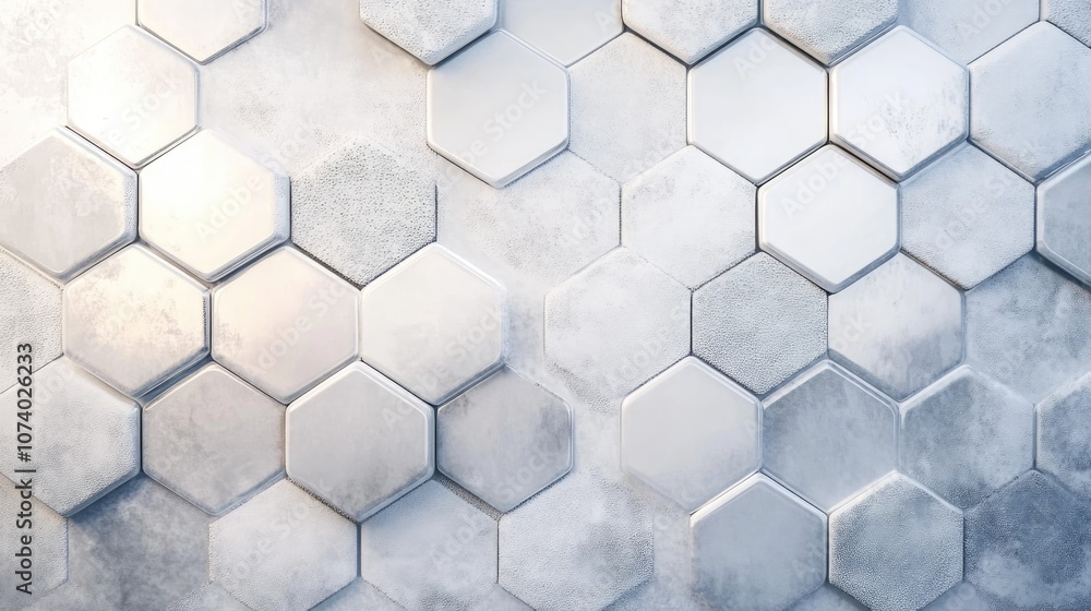 Poster Modern hexagonal tile mirror featuring a white and gray texture creating a stylish background