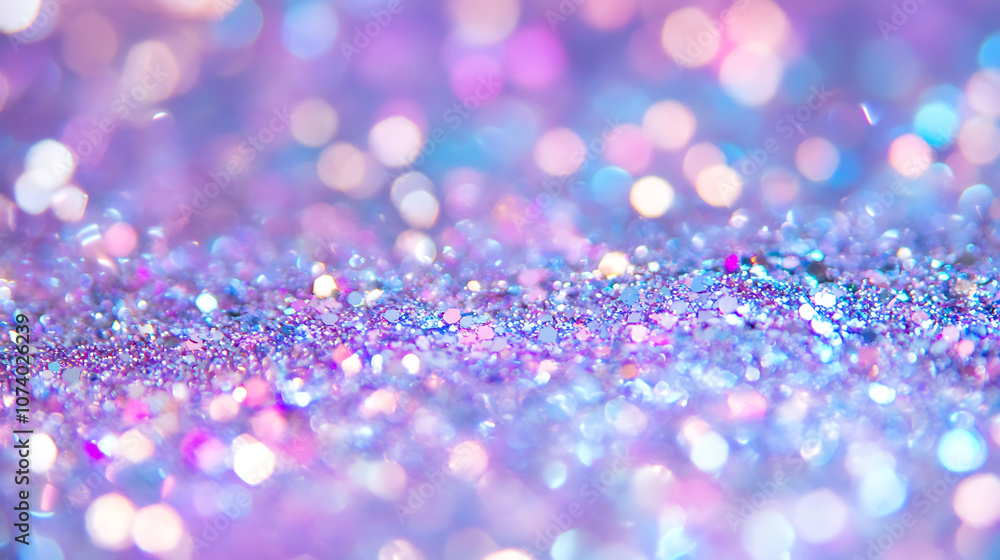 Poster abstract blue bokeh background with defocused glitter closeup of sparkling metallic pigment dust