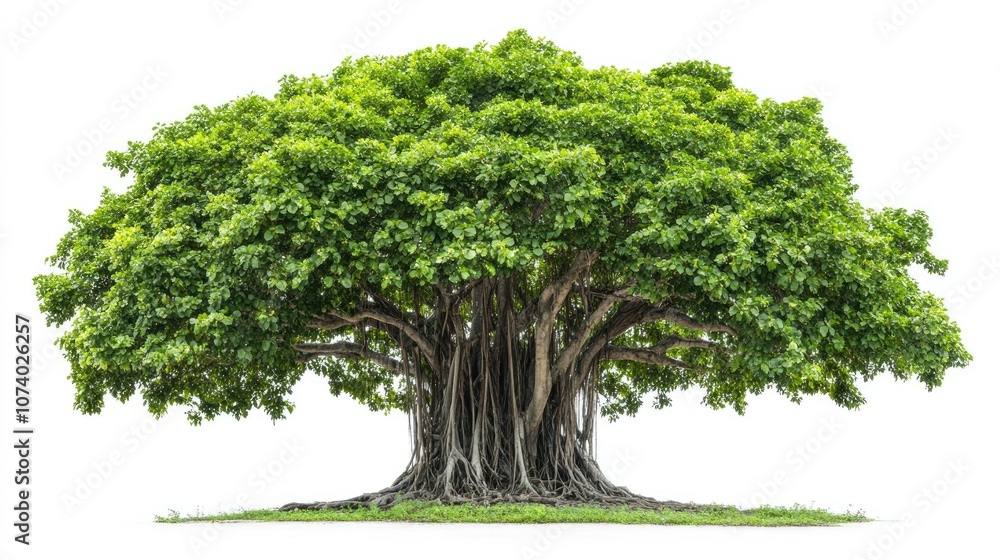 Poster isolated front view of a banyan tree on a white background