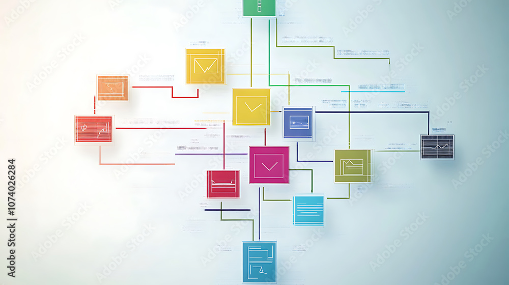 Fototapete Abstract business hierarchy structure diagram virtual workflow automation mindmap