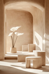 Niche with a flower and stone stands