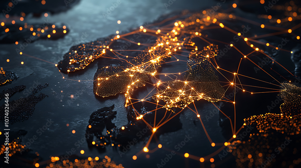 Poster abstract digital map of scandinavia with glowing connections global network concept
