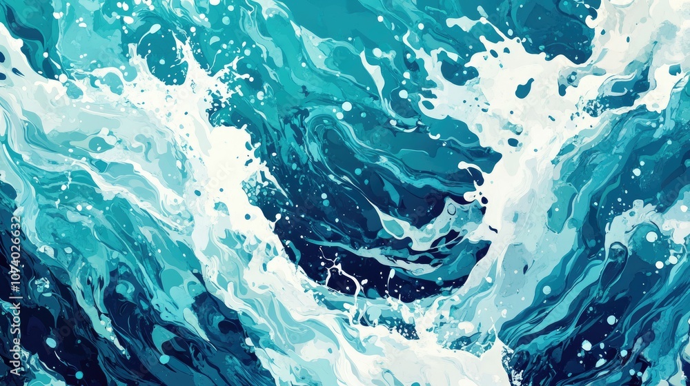 Poster abstract close up of waving sea and ocean patterns splash in azure blue and teal colors graphic desi