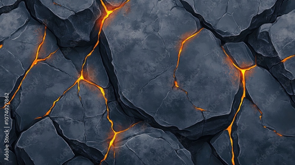 Poster abstract background pattern featuring crevices in a gray rocky surface with glowing orange lines res
