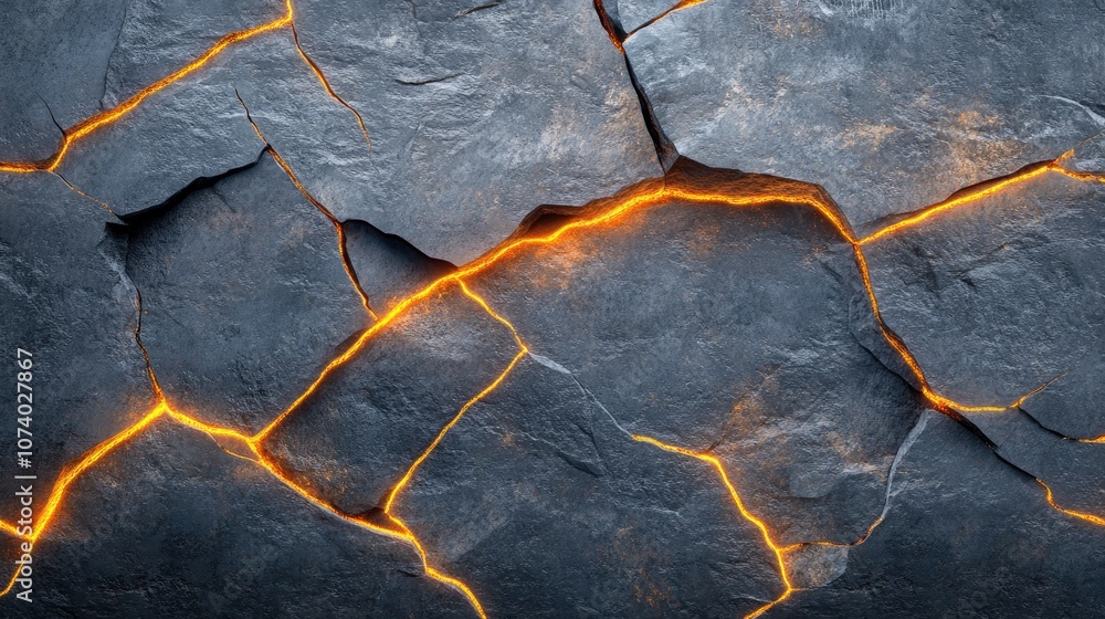 Aufkleber abstract background pattern featuring crevices in a gray rocky surface with glowing orange lines res