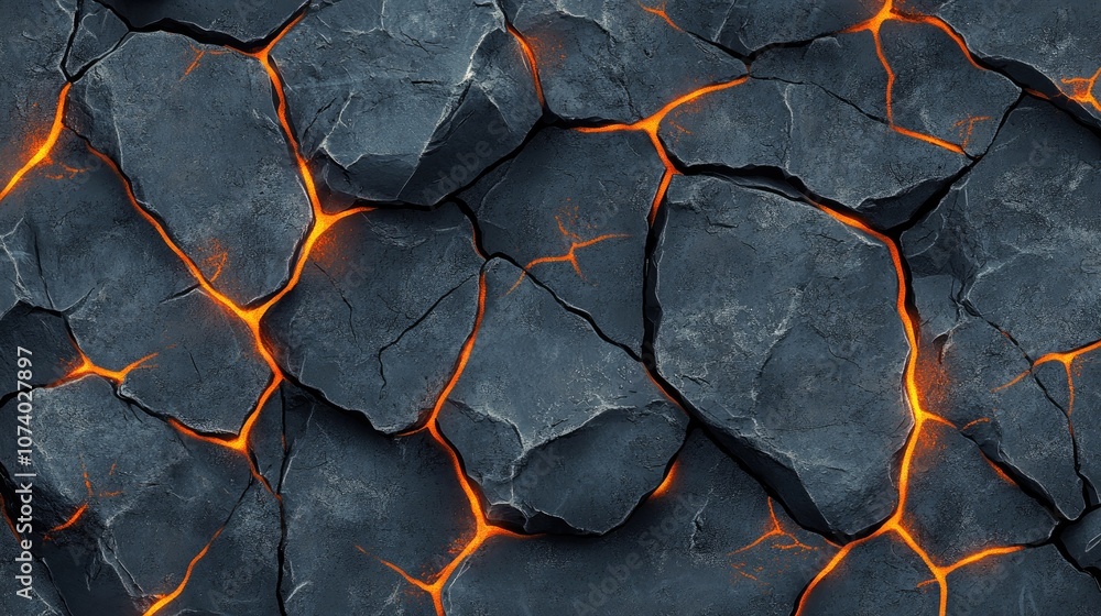 Poster abstract background pattern featuring crevices in a gray rocky surface with glowing orange lines res