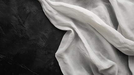 Textured Cotton Fabric With Worn Appearance And Light Color White Cloth Roll Material Backdrop Rough Black Canvas Surface Web Banner