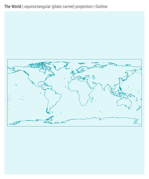 World Map. Equirectangular (plate carree) projection. Outline style. High Detail World map for infographics, education, reports, presentations. Vector illustration.