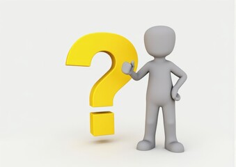 gray man 3d model thoughtful next to him question mark