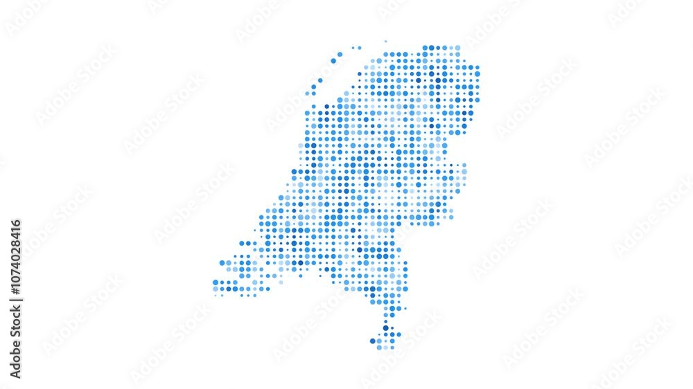 Poster netherlands dotted digital map. map of the netherlands with pulsating colored circles. shape of the 