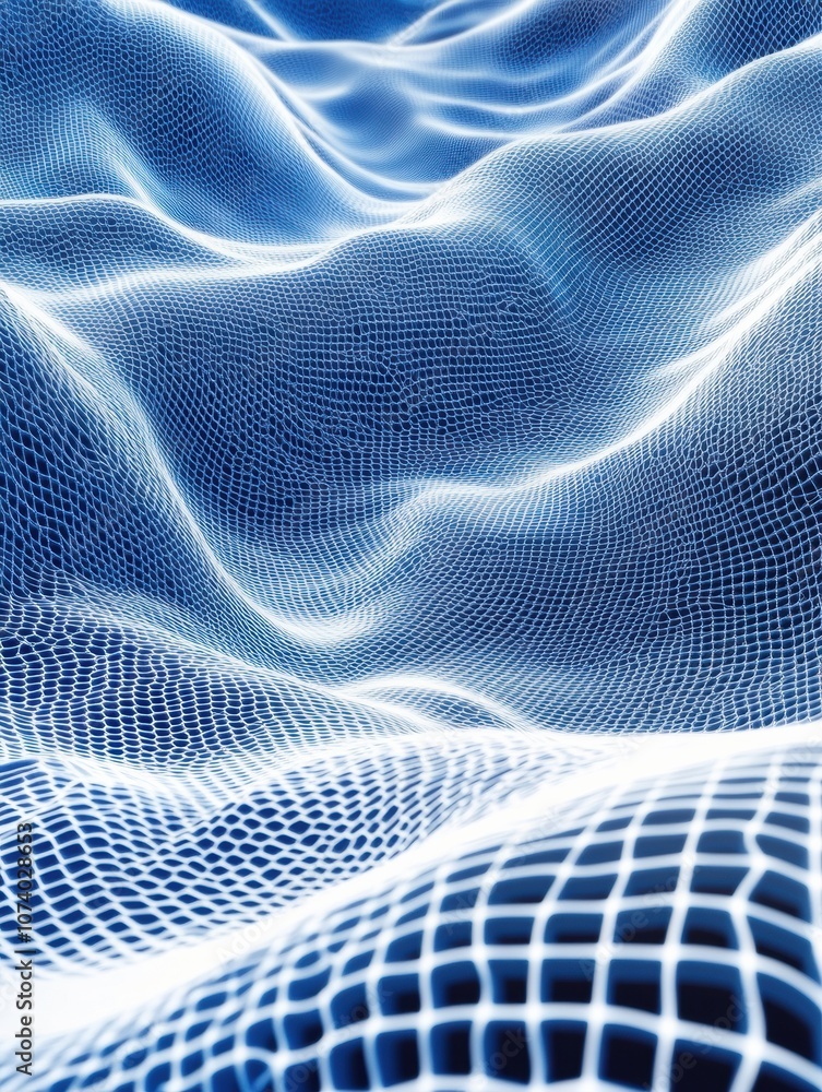 Fototapete A mesmerizing display of blue and white lines creates a dynamic 3D effect, evoking a sense of depth and movement throughout the design. Generative AI