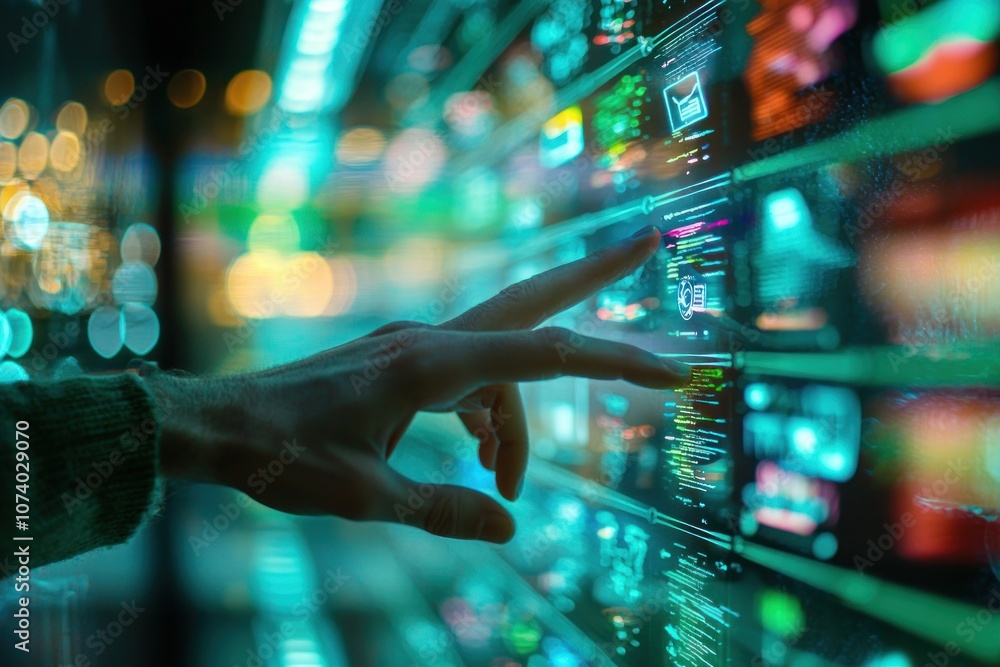 Aufkleber hand interacting with a futuristic digital interface