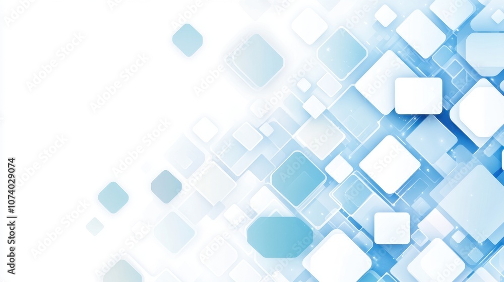 Poster light, airy white background with floating rectangular shapes, creating a clean, modern design