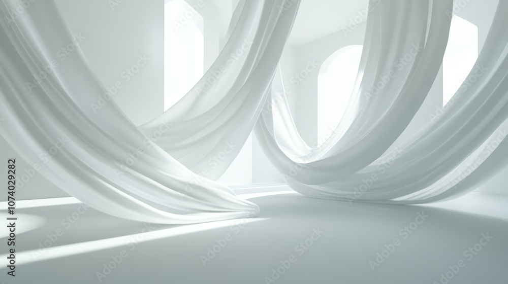 Poster light, flowing lines on a white background, creating a simple and abstract visual effect