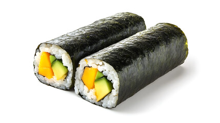 Tropical fruit sushi roll made with seaweed sticky rice and mango, avocado and cucumber filling