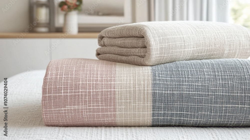 Poster lightweight linen fabric with soft pastel checks, creating a subtle, airy texture with refined style