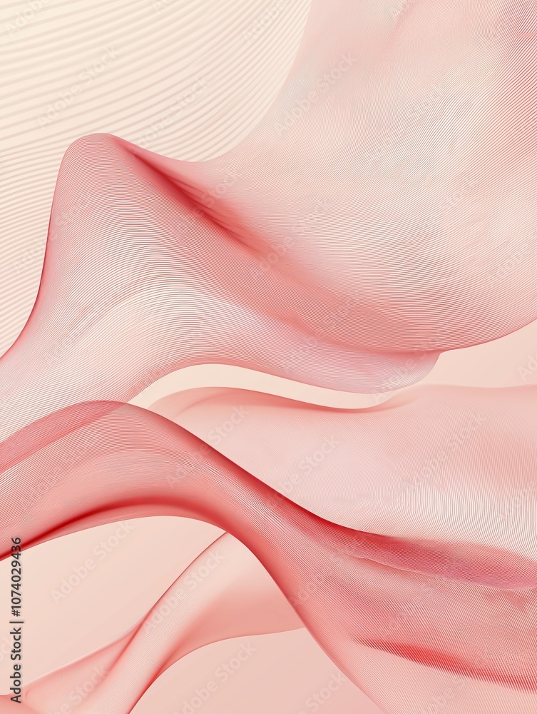 Poster abstract background with smooth red waves flowing on light beige surface