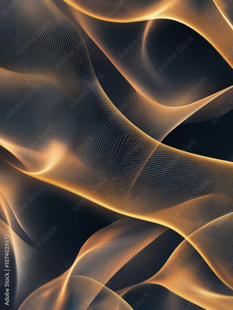 Poster golden particles flowing on dark background abstract design